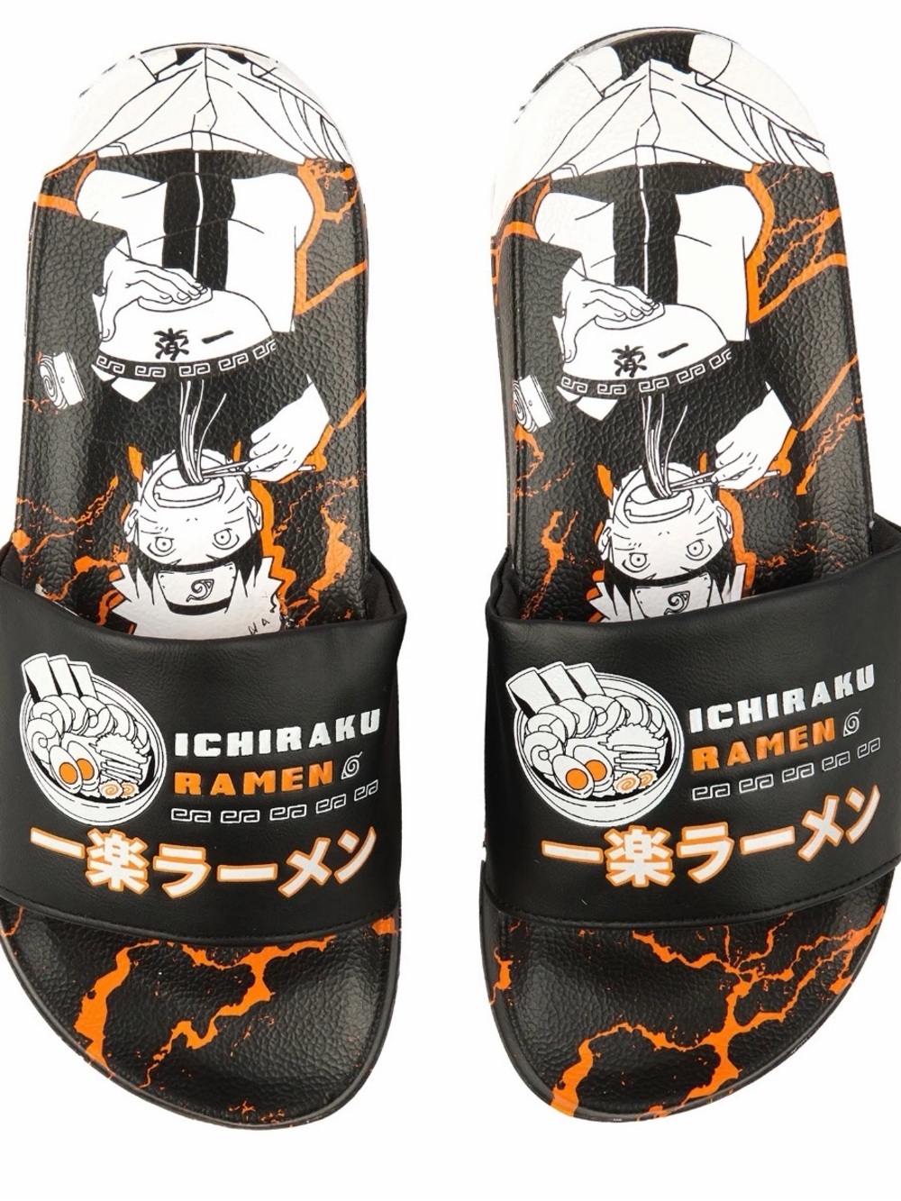 Ichiraku Ramen Graphic Slide Sandals for Men - Black & Orange